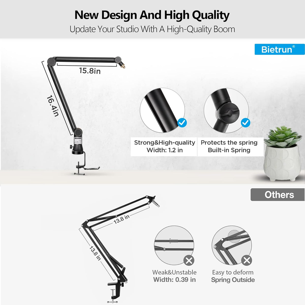 Mic Boom Arm with 3/8 to 5/8 Adapter, Heavy Duty Metal Desk Mount Stand with Hidden Cable Design Q661