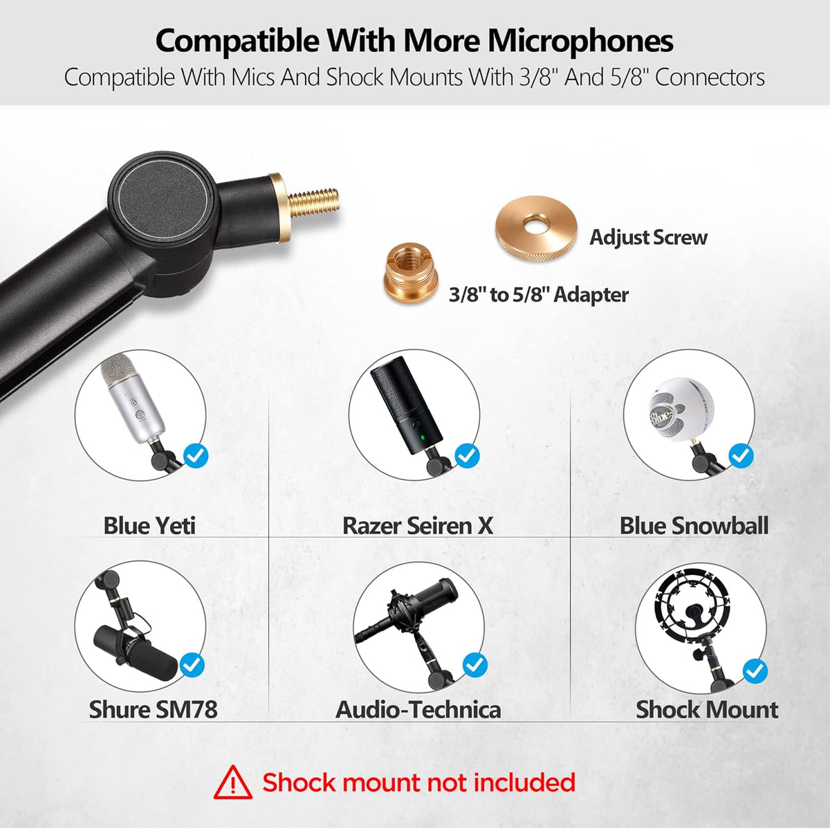 Mic Boom Arm with 3/8 to 5/8 Adapter, Heavy Duty Metal Desk Mount Stand with Hidden Cable Design Q661