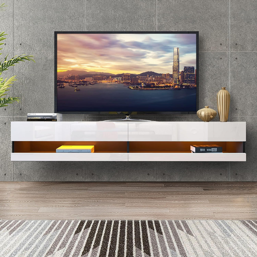White and Black TV Stand with LED Lights and Storage Cabinet Z661477