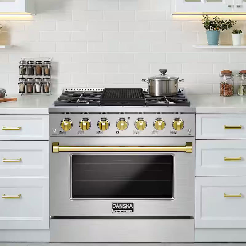 6-Burners Gas Range with Convection Oven and Griddle in Stainless Steel S3484