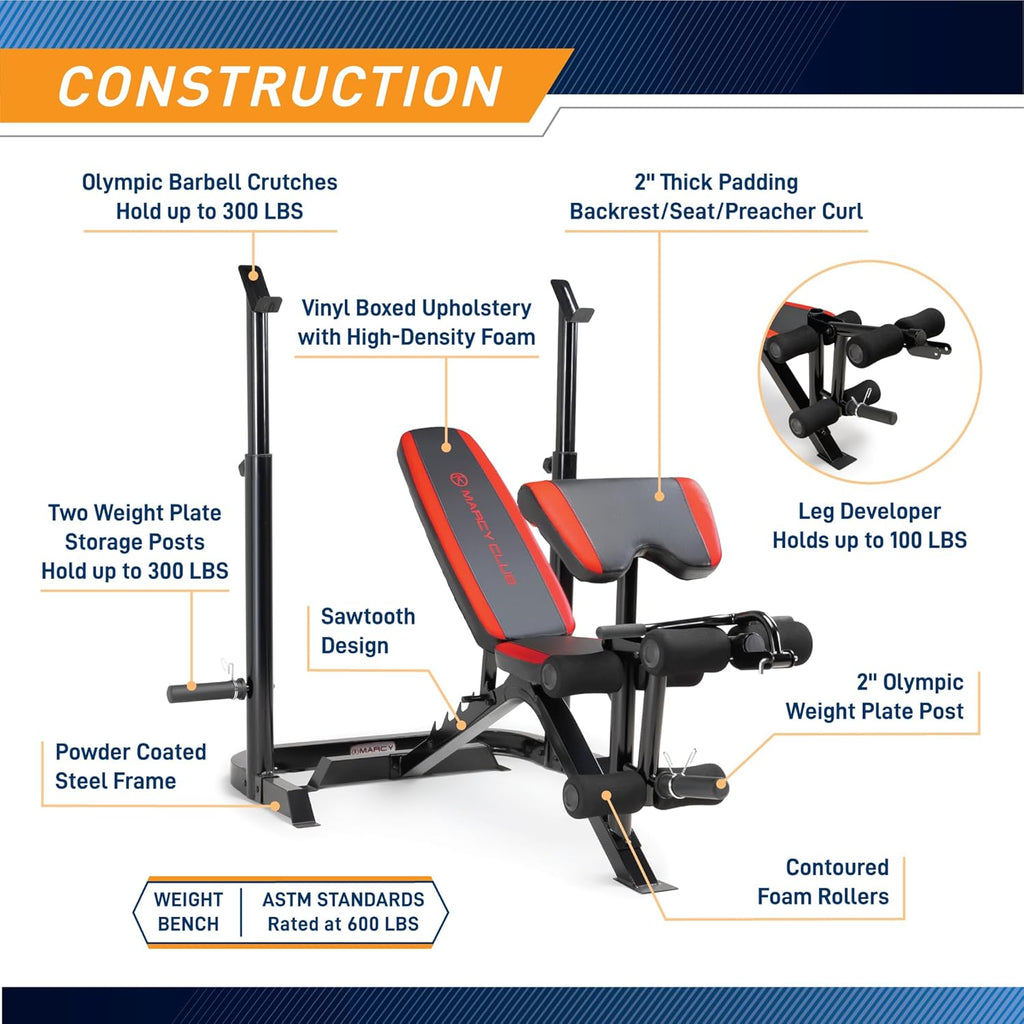 Adjustable Olympic Weight Bench with Leg Developer and Squat Rack B4150