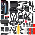 Waterproof Action Camera with Front LCD and Touch Rear Screens, 5K HD Video, 23MP Photos, 64GB Card and 50 Piece Accessory Kit V6725