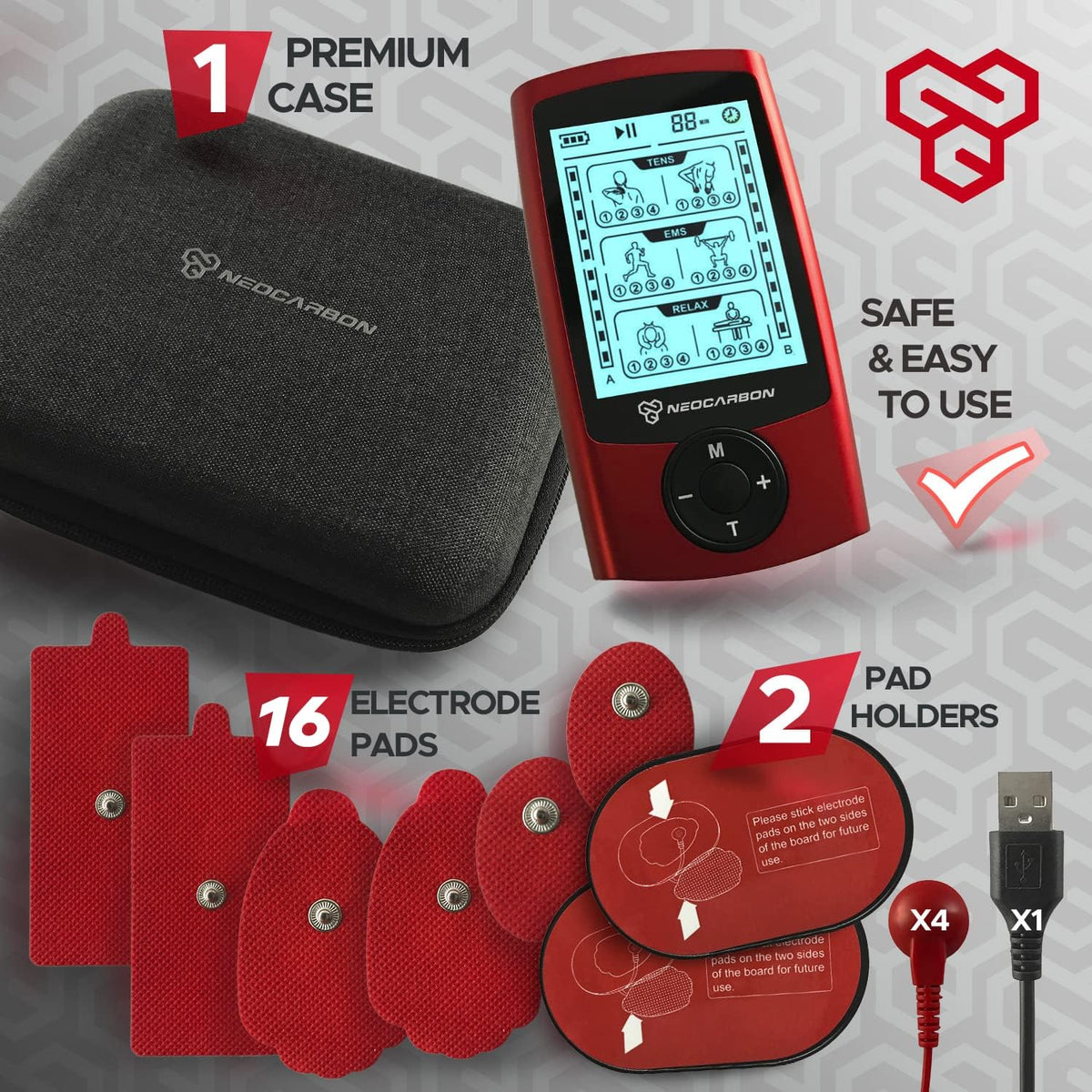 TENS EMS Muscle Stimulator with 16 Electrode Pads G3409