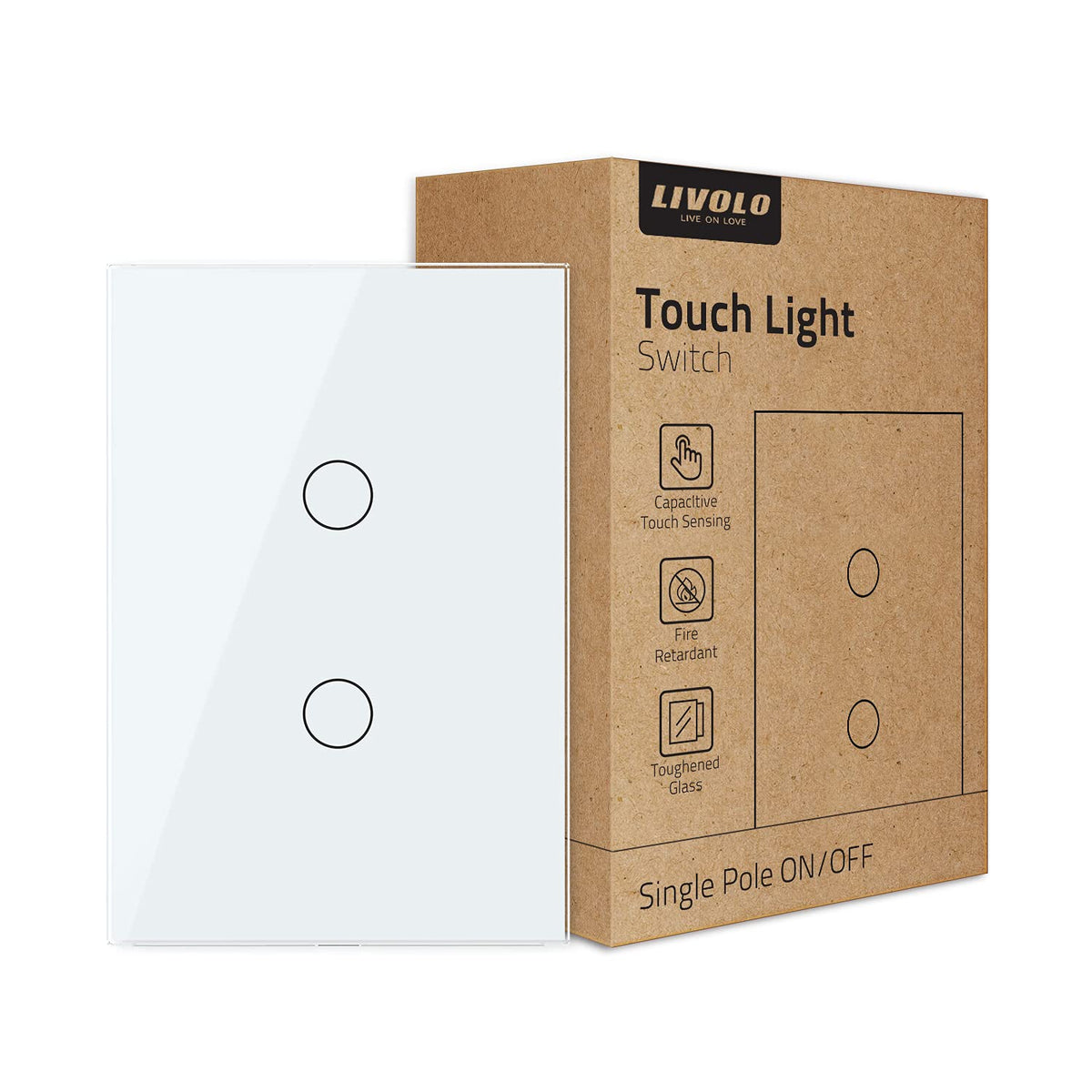 Black Wall Touch Light Switch, 2 Gang 1 Way G416