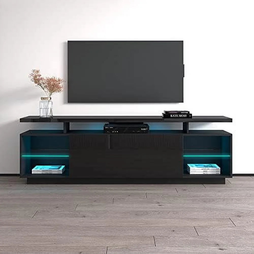 71" High Gloss TV Stand with Cabinets and LED Lights Q186668