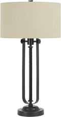 Bronze Table Lamp with Hardback Burlap Shade V1616