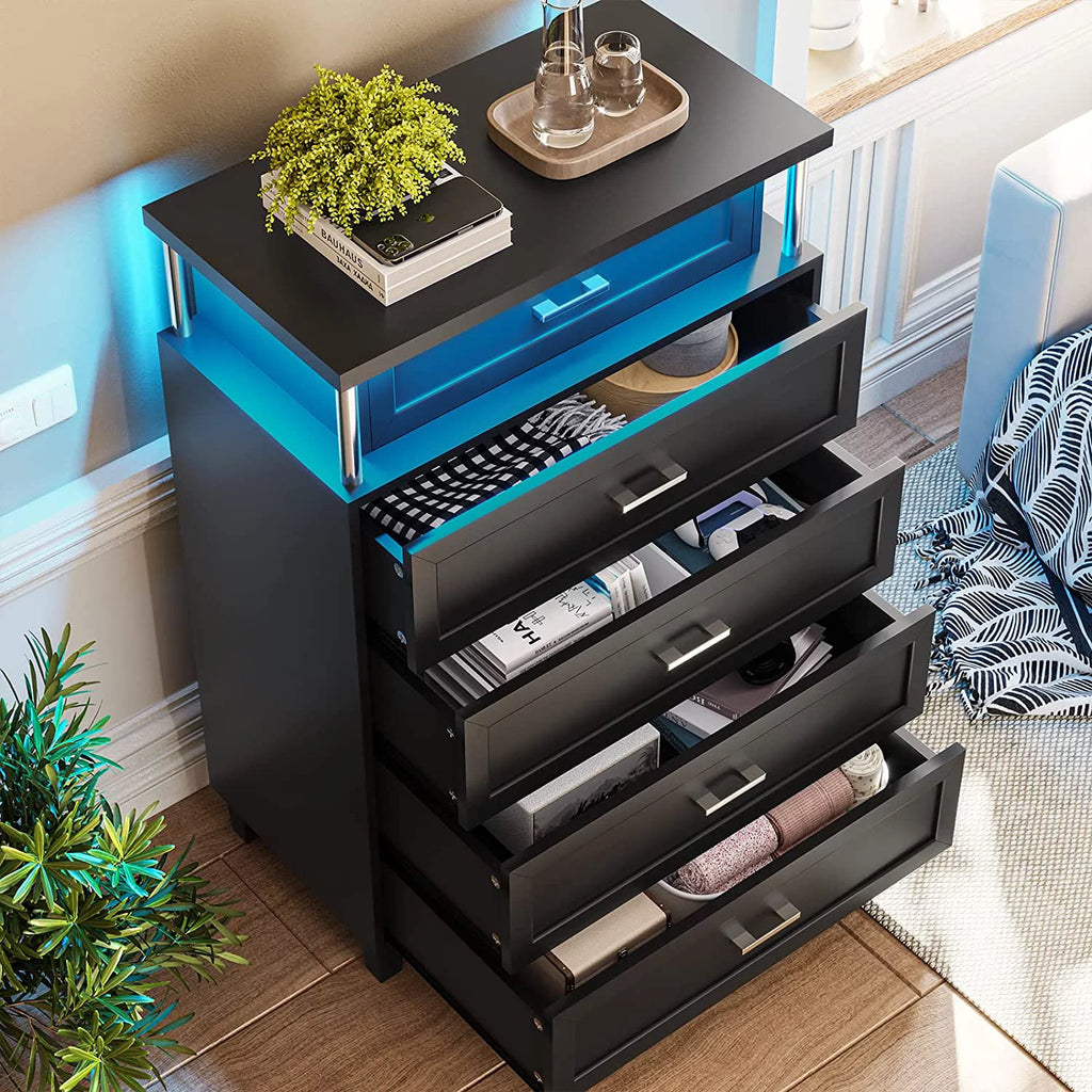 Black 5 Drawers Wood Dresser with LED Light X8411