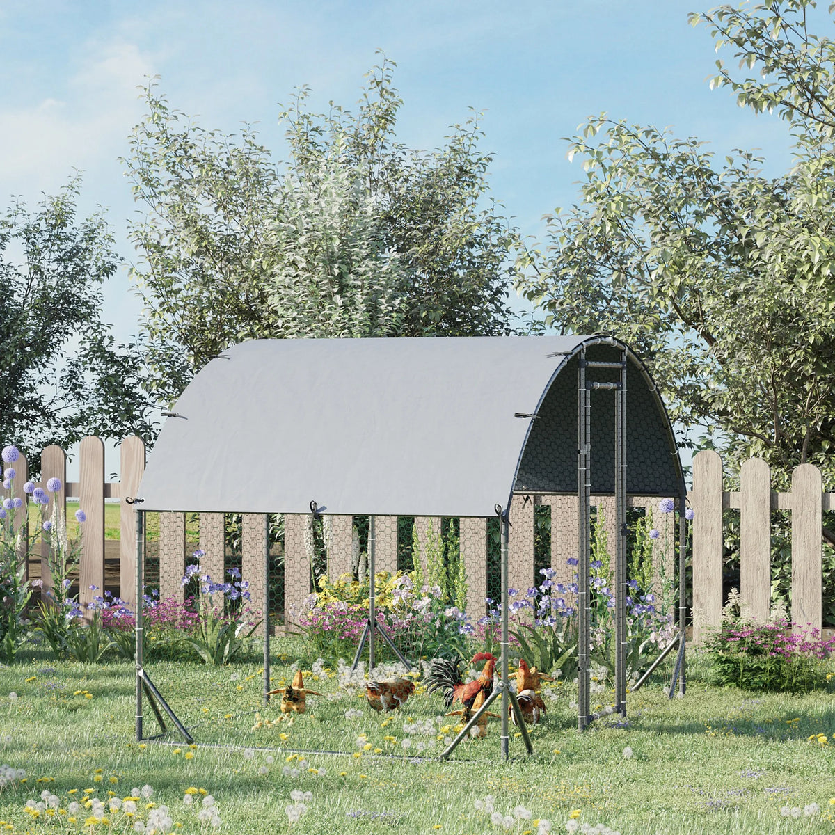Metal Chicken Coop Walk-in Enclosure with Cover Z1565