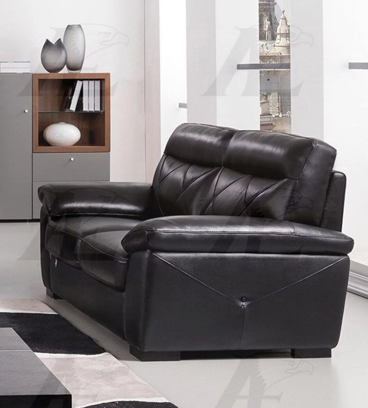 Black Italian Leather Sofa and Loveseat Set N8336