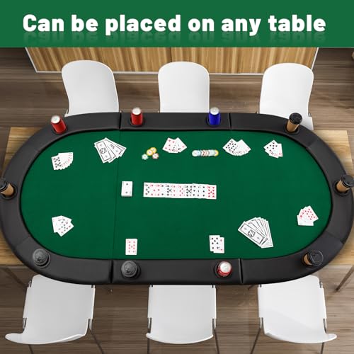 84" Tri Fold Folding Poker Padded Table Top with 10 Cupholders Green C70948