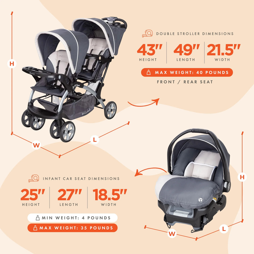 Magnolia Double Baby Stroller and Single Car Seat P490108