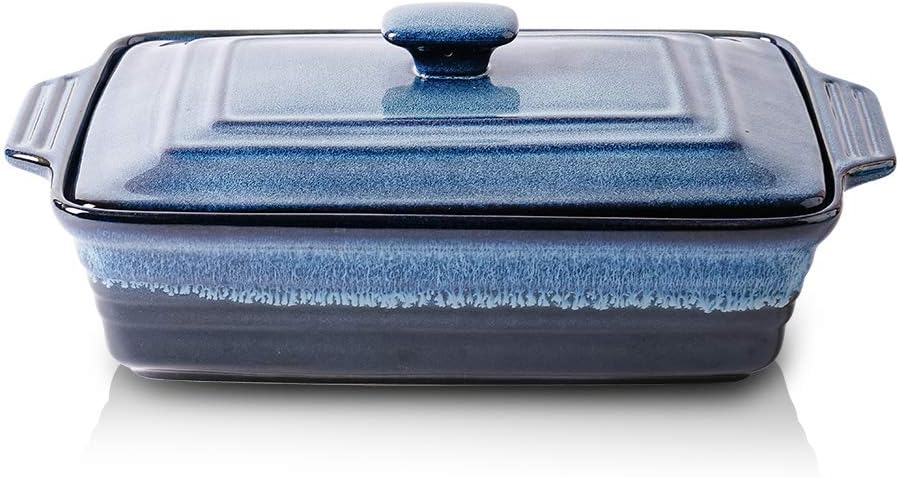 Reactive Glaze Ceramic Casserole Dish with Lid, 9 x 13 Inches Z436