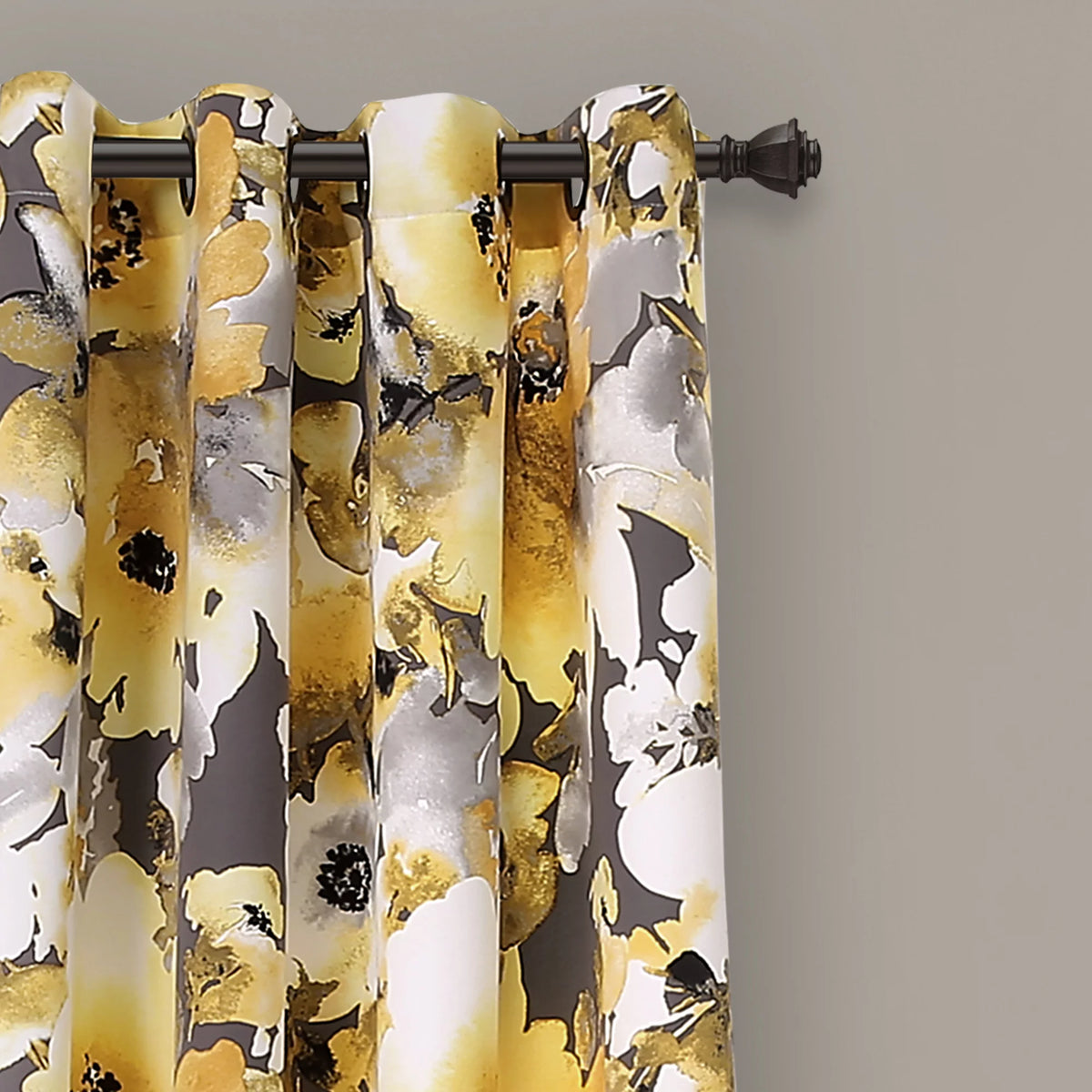 Floral Watercolor Room Darkening 84" x 52" Yellow Polyester 2-Piece Curtain D9724
