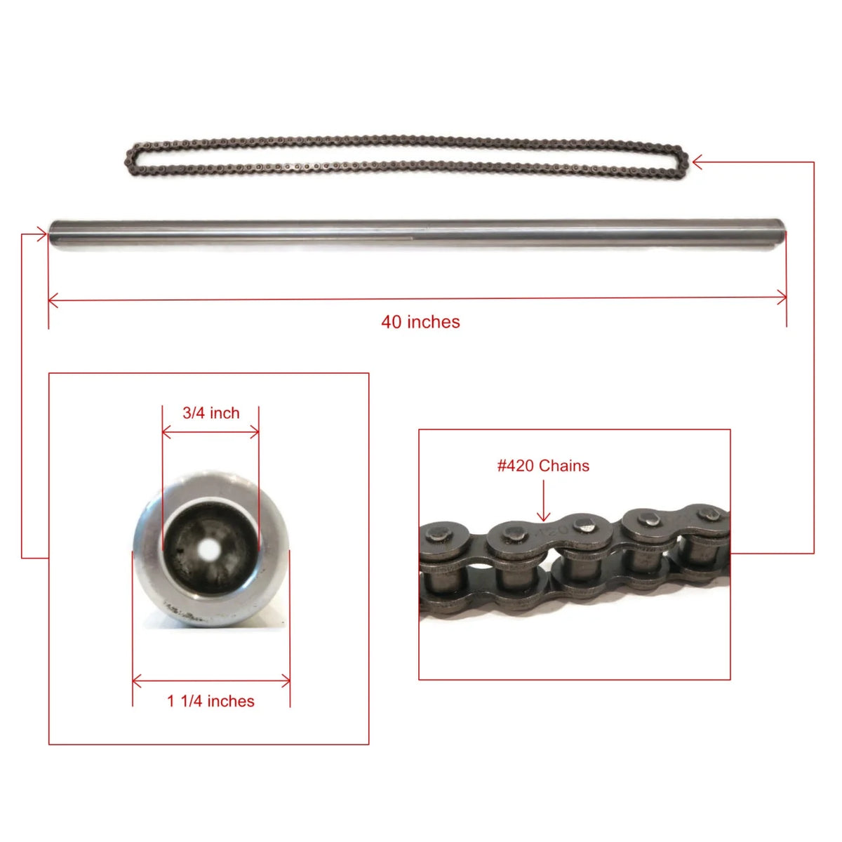 40 Inch Shaft Kit for Drift Trike Bikes with Rim Hubs 31.75mm & Chain #420 B1021
