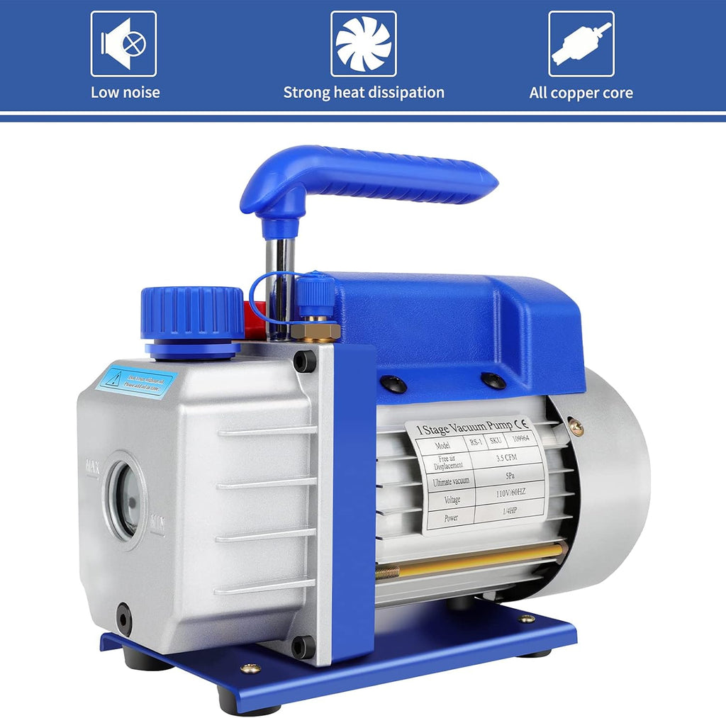 3.5 CFM Single Stage Rotary Vane Vacuum Pump, 1/4HP, 1/4" Flare T302541