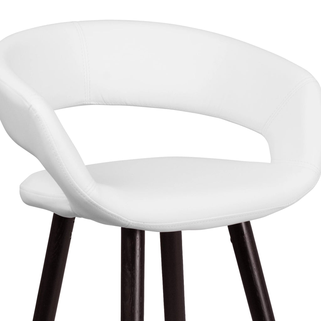 Cappuccino Wood Barstool with White Vinyl Q379