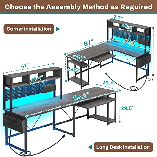 Black L Shaped Gaming Desk with Power Outlet and Pegboard Z545748