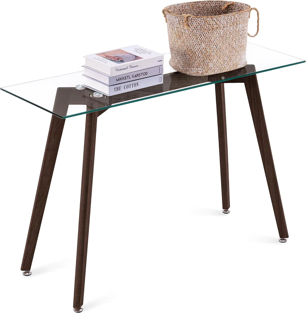 Glass Console Table with Solid Wood Legs H9598