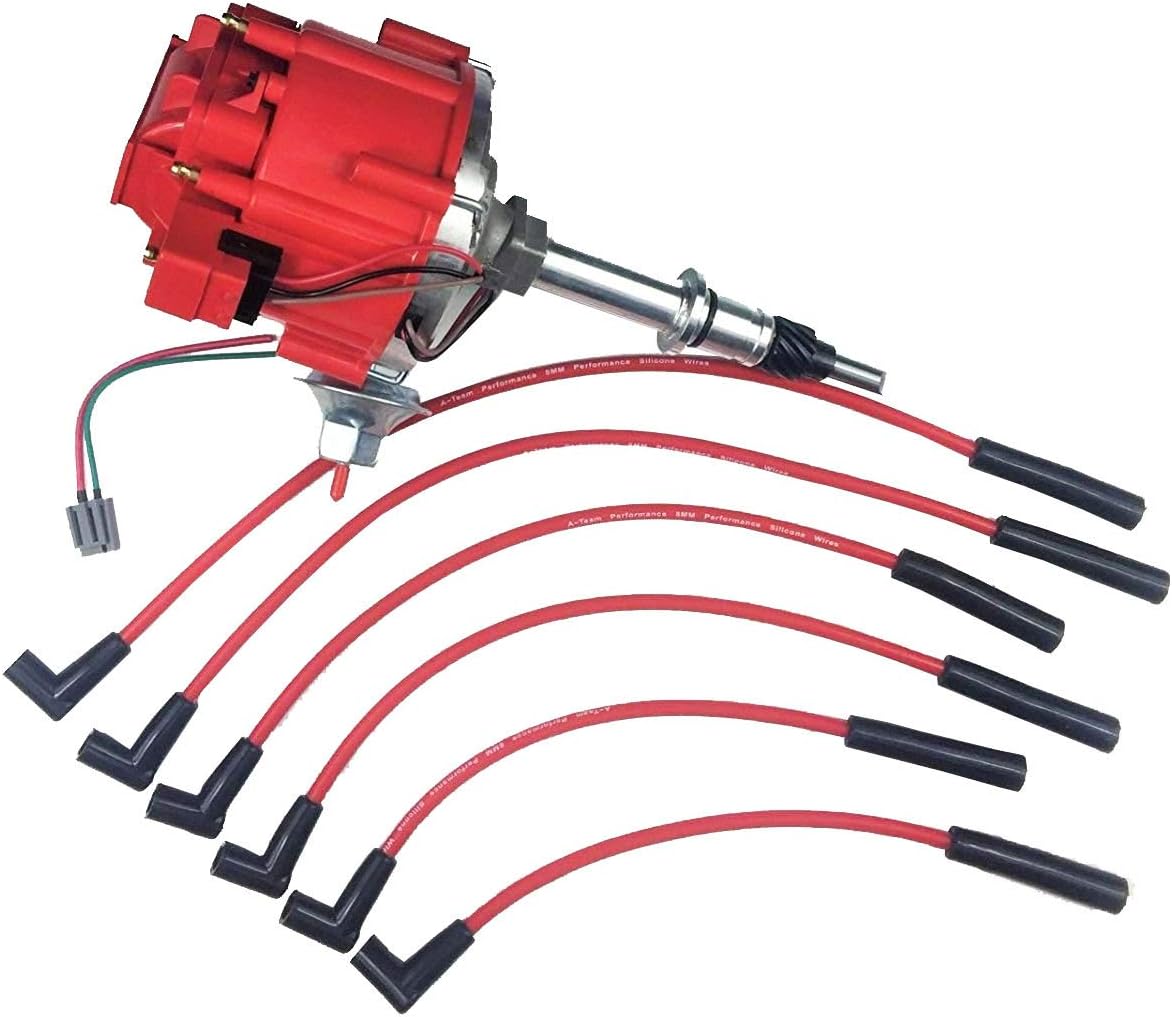 Red Cap HEI Distributor and Spark Plug Wires Set for AMC Jeep Inline 6 Cylinder 232 258 O2823