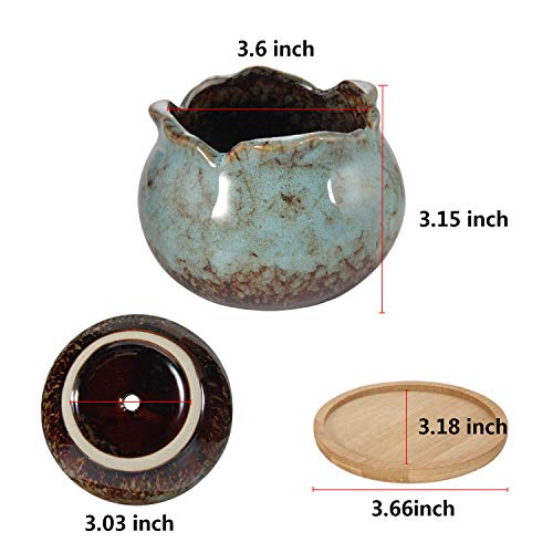 4 Inch Ceramic Plant Pots with Bamboo Tray, Pack of 6 Y972894