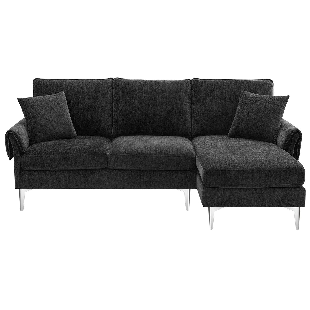 84" L-Shaped Black Sofa with Reversible Chaise K939