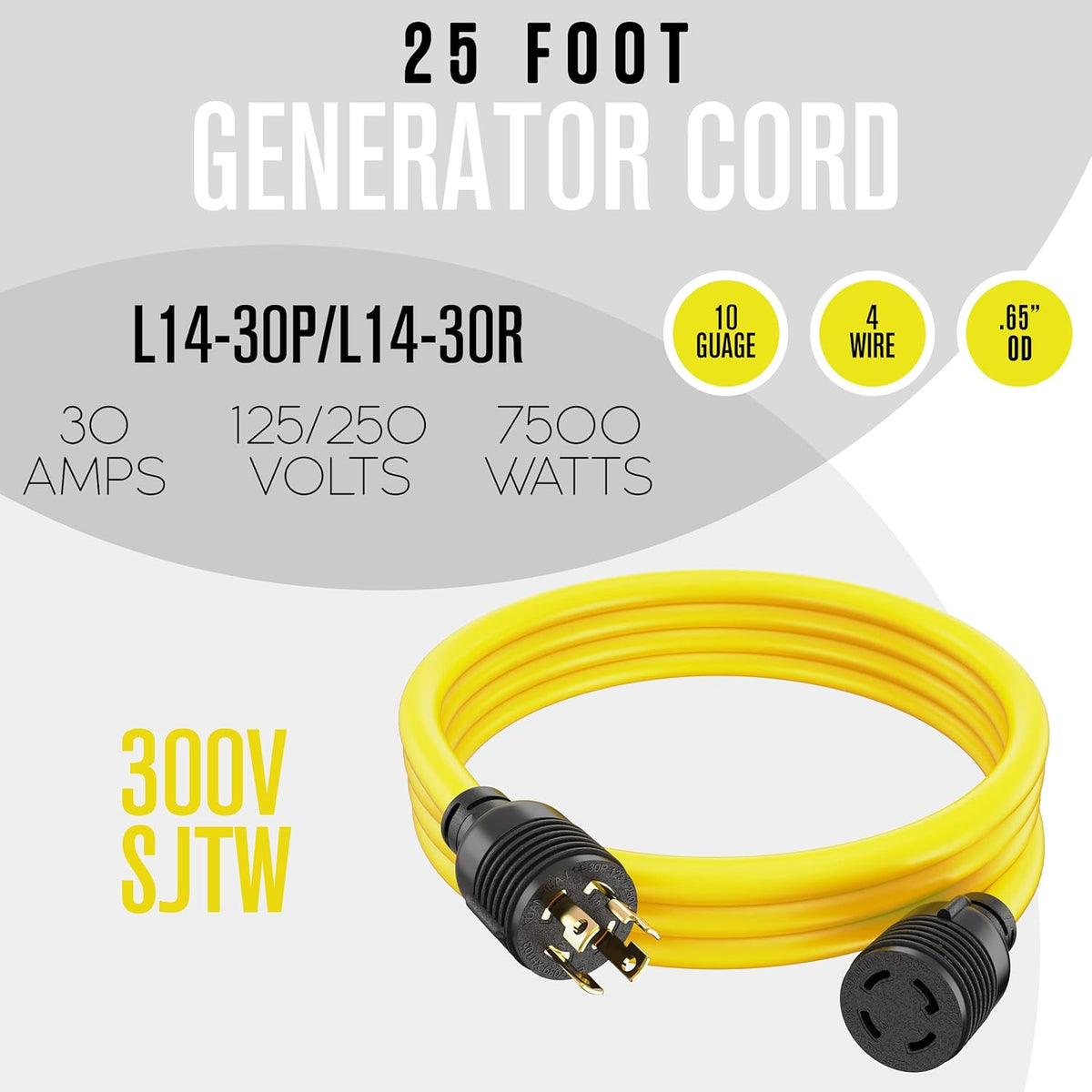30 Amp 25 Ft 4 Prong Generator Extension Cord O425960