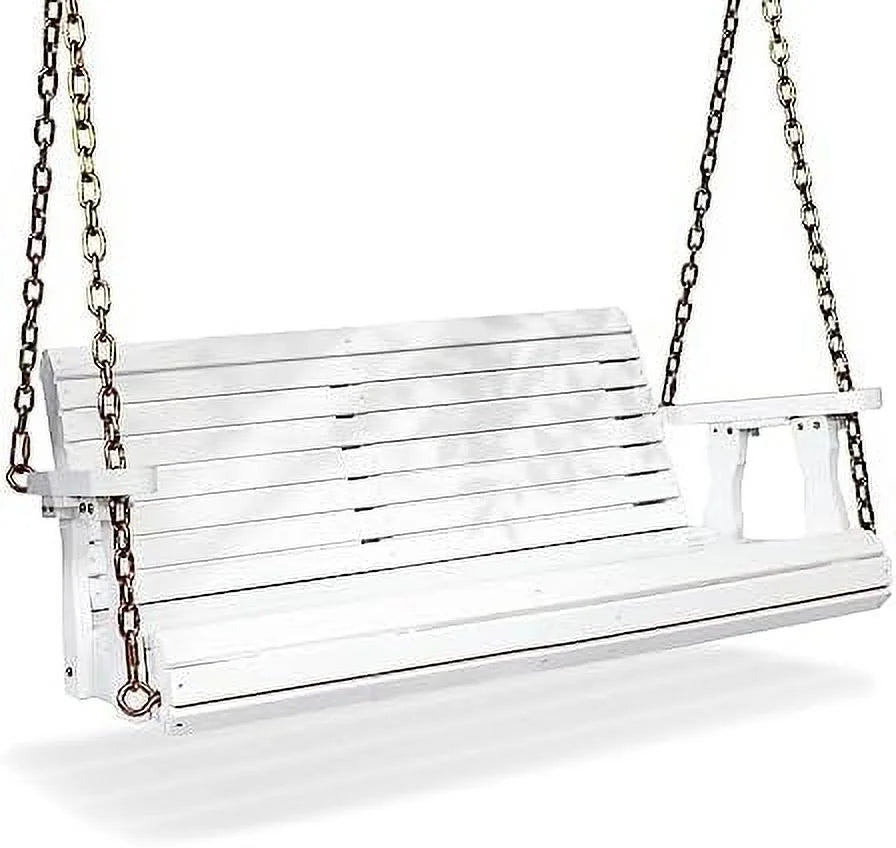 White 5 FT Wooden Porch Swing Bench with Hanging Chains X27462