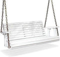 White 5 FT Wooden Porch Swing Bench with Hanging Chains X27462
