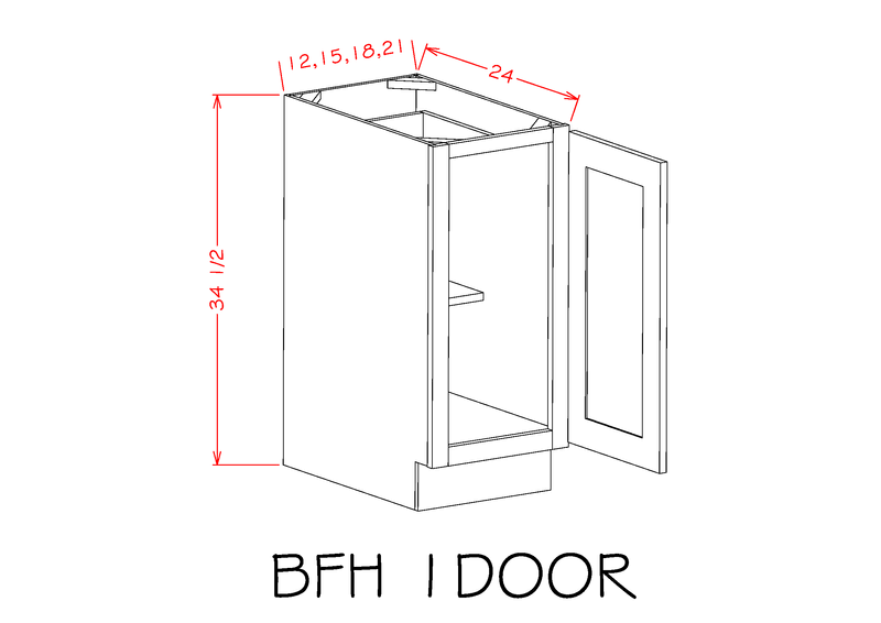 White 12x22 x 34.5x22 x 24x22 Base Cabinet with 1 Door and 1 Shelf A791558