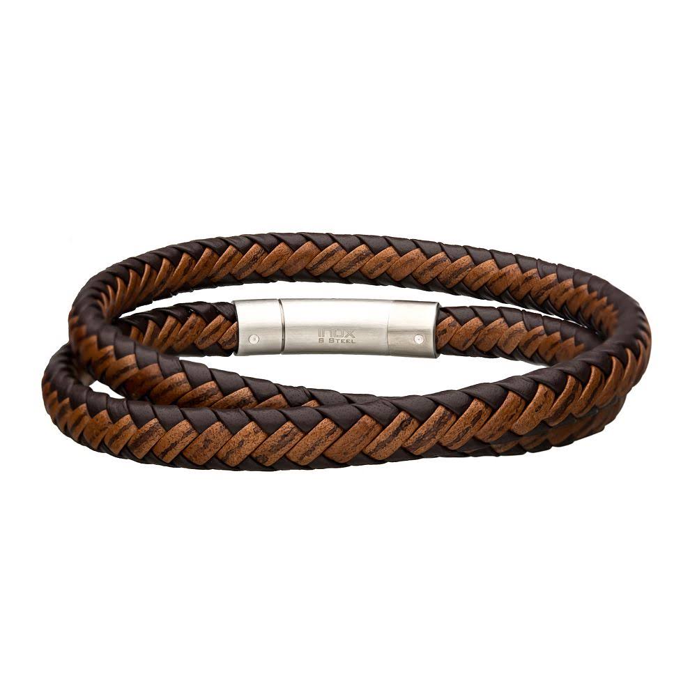 Dark & Light Brown Double Round Leather Bracelet Y7835