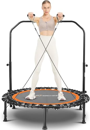 40" Foldable Mini Trampoline with 4 Level Adjustable Foam Handle and Resistance Bands S798