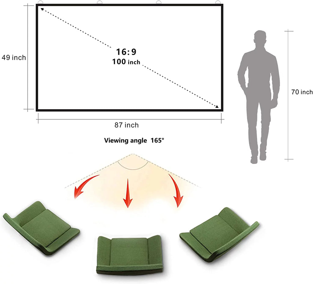 Foldable Projector Screen 120 inch 16:9 HD 4K Anti-Crease O258