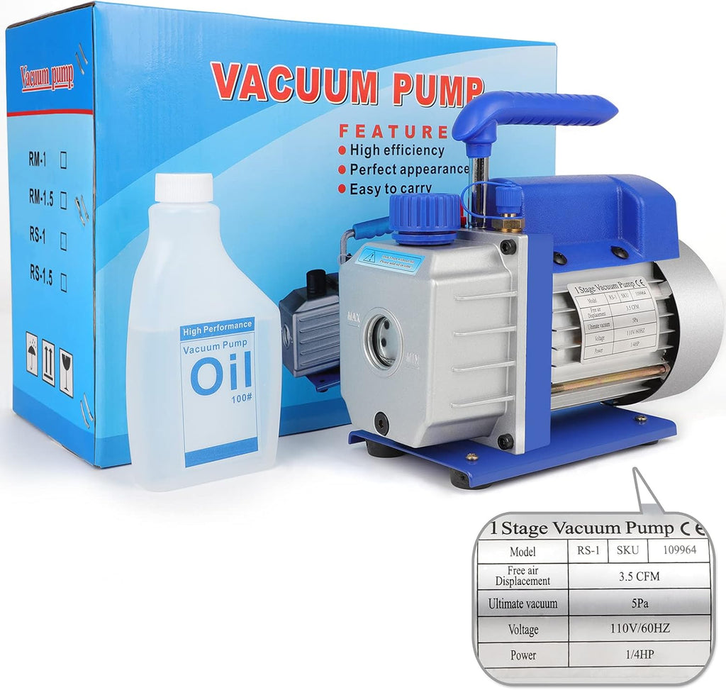 3.5 CFM Single Stage Rotary Vane Vacuum Pump, 1/4HP, 1/4" Flare T302541
