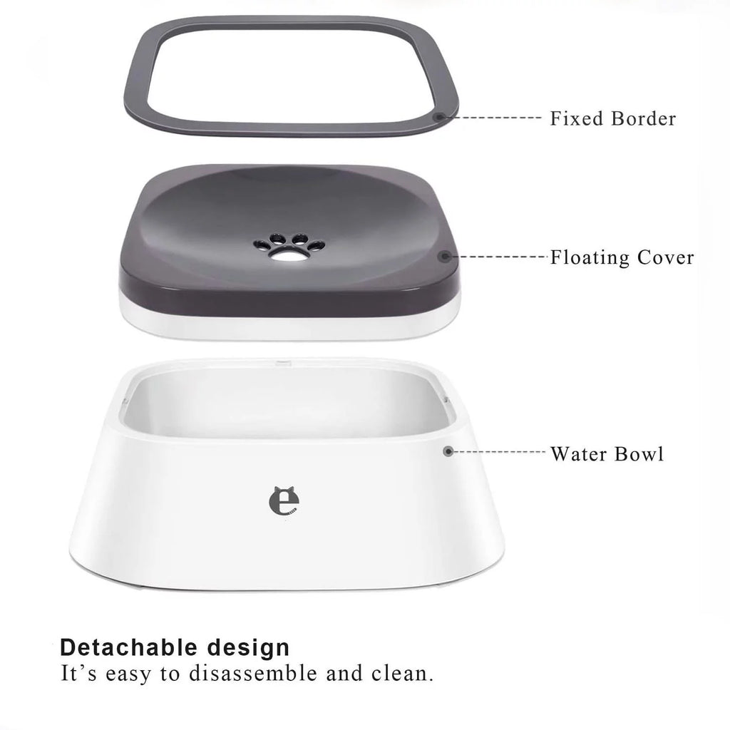 35OZ No-Spill Slow Water Feeder Dog Bowl GREY T7002