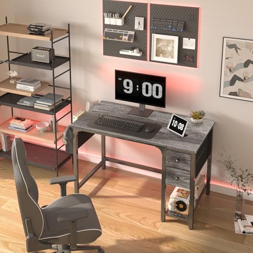 Black 40 Inch Reversible Computer Desk with Fabric Drawers B8365