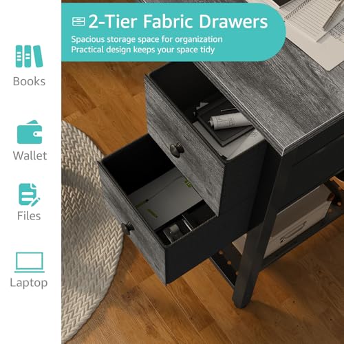 Black 40 Inch Reversible Computer Desk with Fabric Drawers B8365