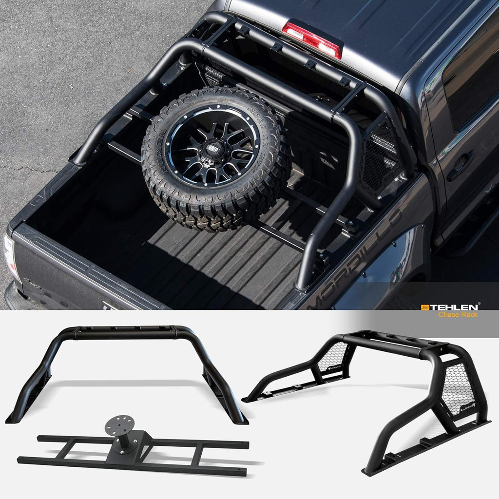 Matte Black Truck Bed Roll Bar with Tire Carrier W5693