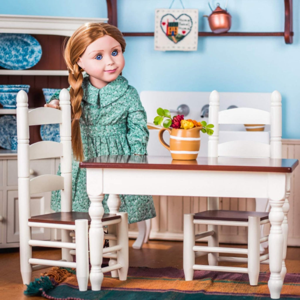 18 Inch Doll Furniture Wooden Kitchen Table and Two Chairs J94325