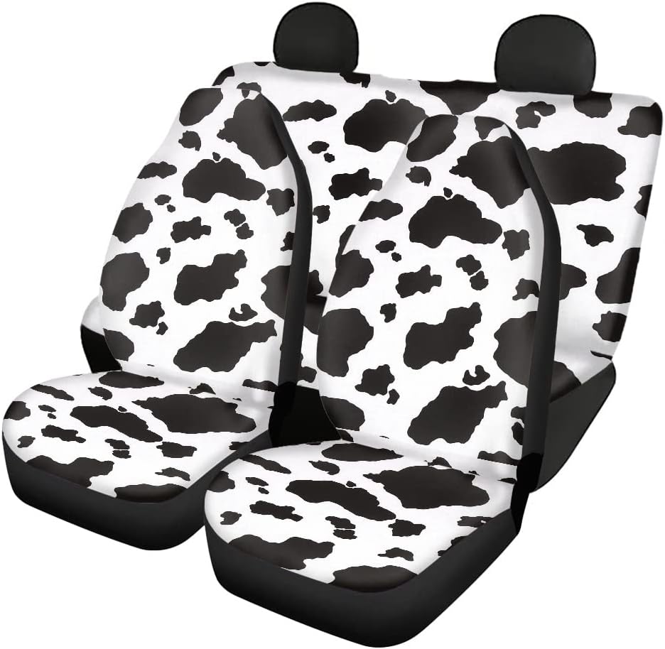 Black and White Cow Print Car Seat Cover 4piece J8466