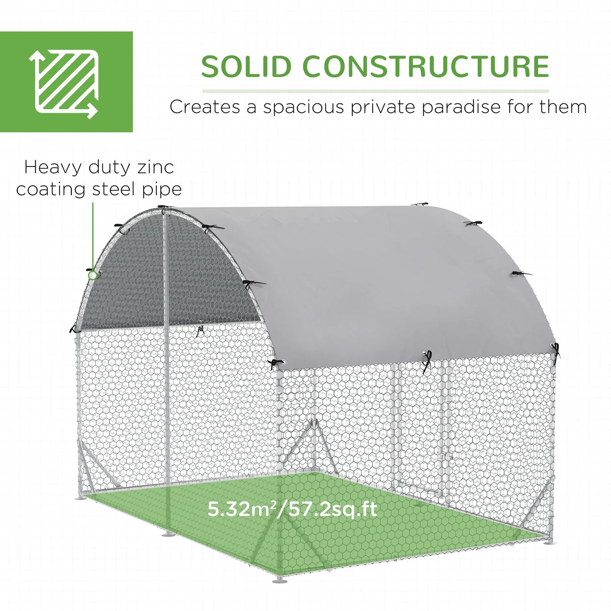 Metal Chicken Coop Walk-in Enclosure with Cover Z1565