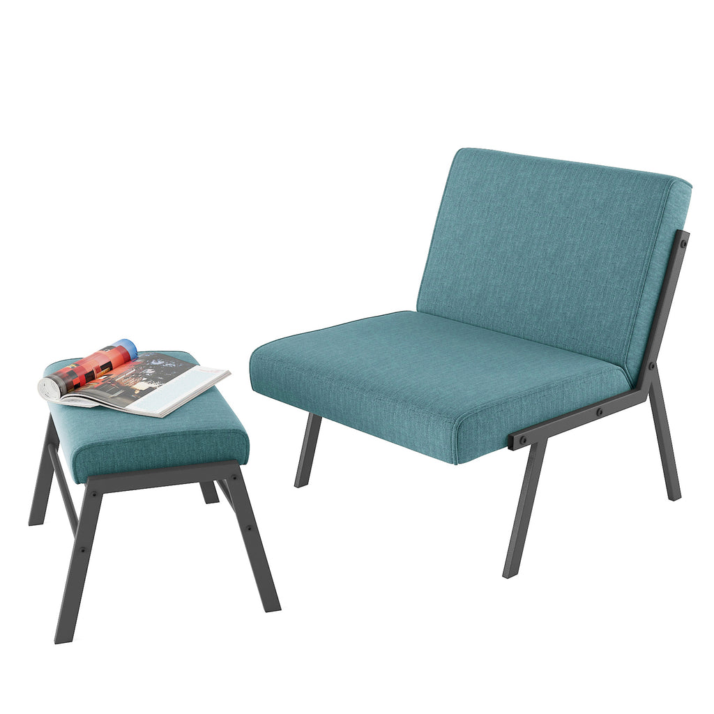 Green Linen Fabric Accent Chair with Ottoman Set V2843