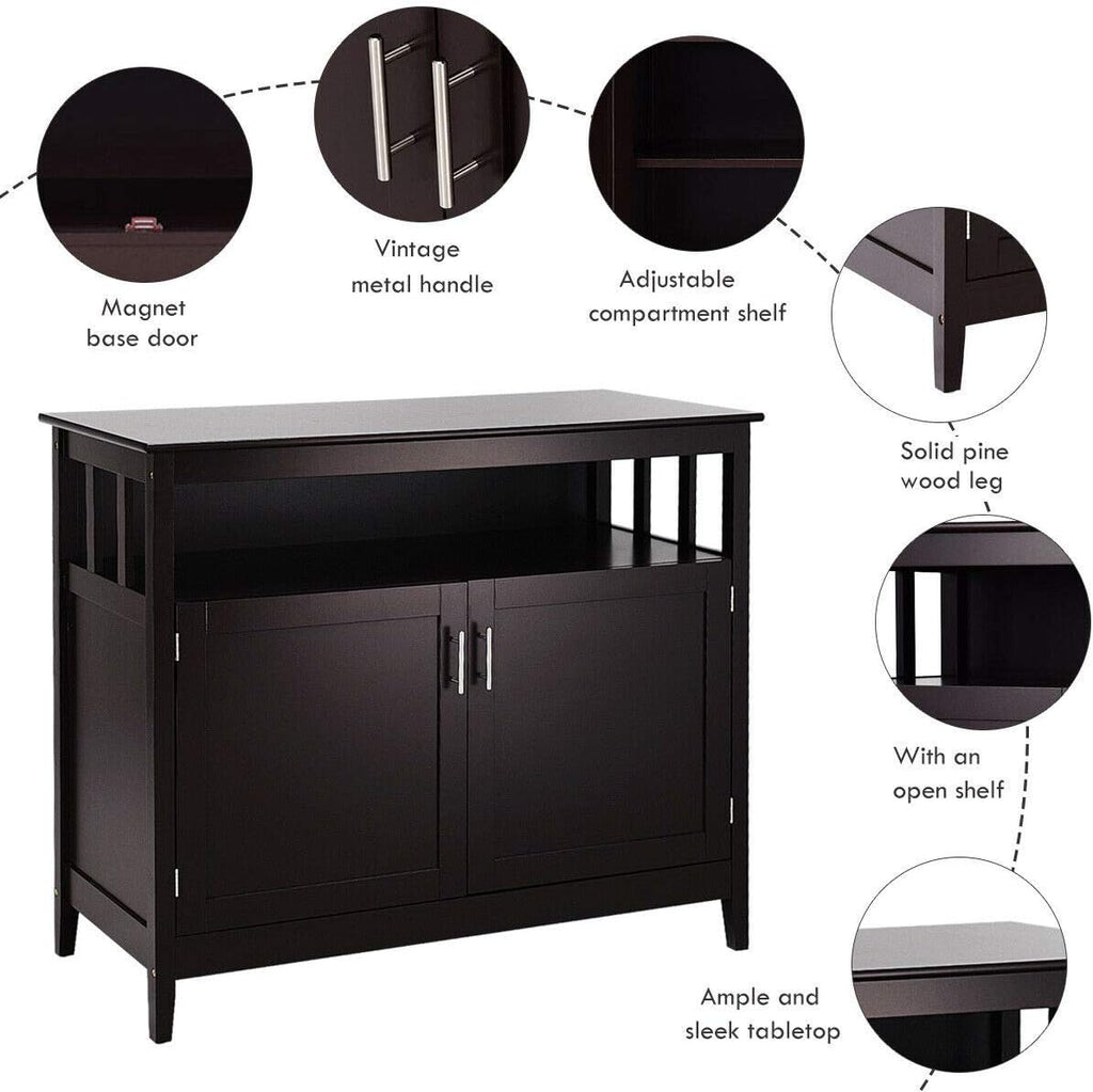 Espresso Wood Kitchen Storage Cabinet Buffet with Adjustable Shelf W491148