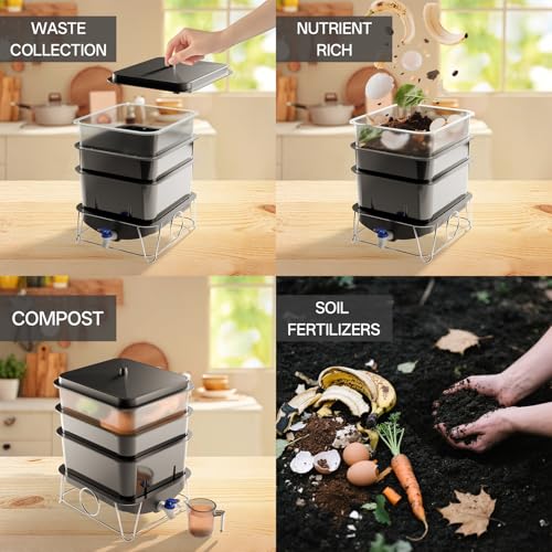 15L 3-Tray Worm Farm Composting Bin with Tool Set Z515