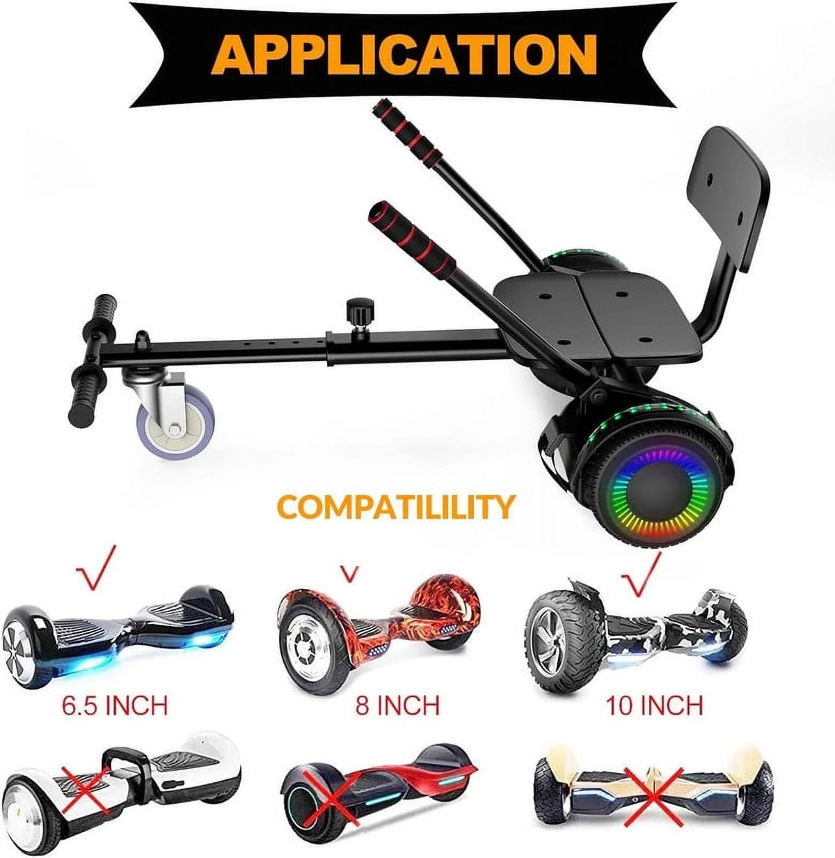 Black Hoverboard Seat Attachment for 6.5" 8" 10" Self Balancing Scooter A7687