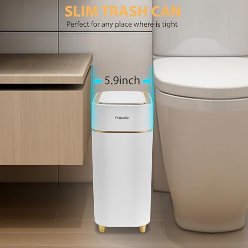 Automatic Small Sensor Trash Can with Touchless Lid, 2.3 Gallon White Gold Waste Bin J559
