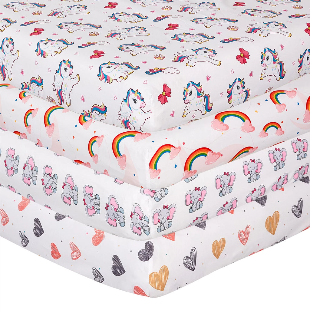 4 Pack Pink Fitted Crib Sheet Set R8716