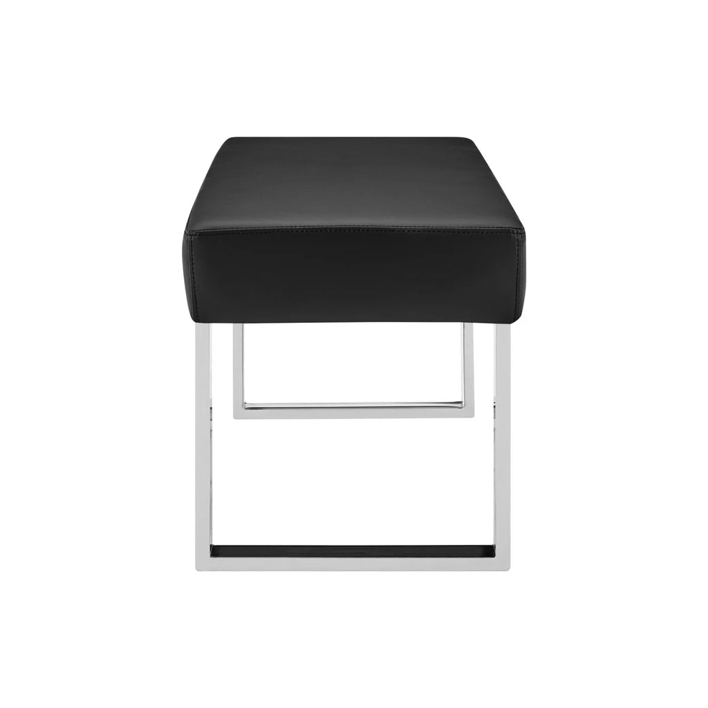 48 Inch Black Leatherette Bench with Metal Frame D55410