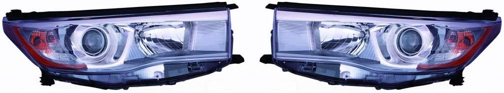 Headlight Assembly Pair for Toyota Highlander 2014 2015 2016 Hybrid Smoked Chrome Accent C636823
