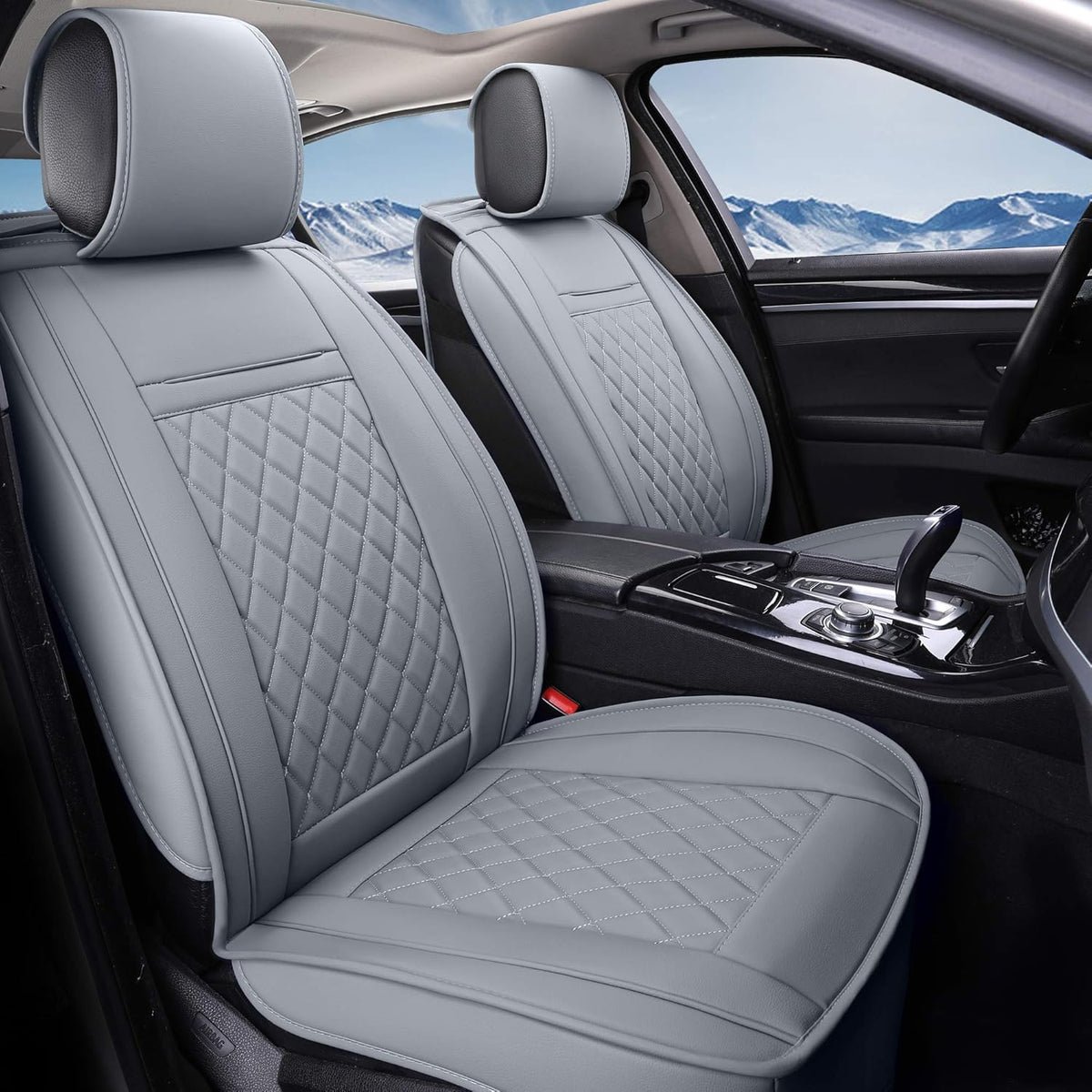 2 Pcs Black with Red Line Waterproof PU Leather Car Seat Cover S482