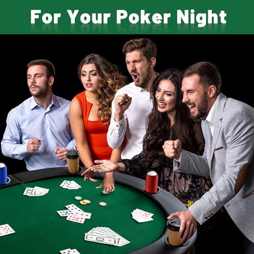 84" Tri Fold Folding Poker Padded Table Top with 10 Cupholders Green C70948